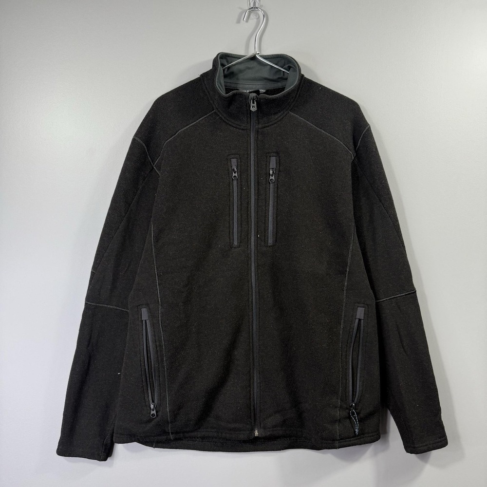 Kuhl Fleece Jacket Mens XL Black Full Zip Stand Collar Hiking Outdoor Warm